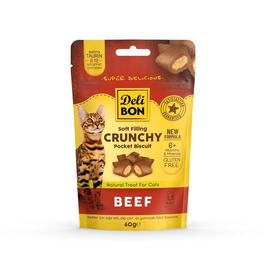Delibon Crunchy Bisküvi Kedi Ödül Maması 60 g Sığır Etli
