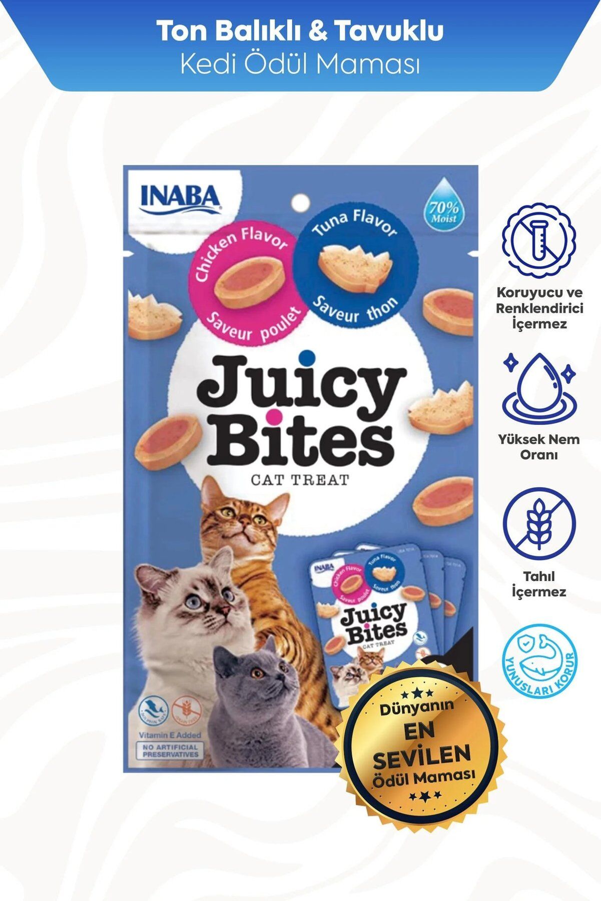 Inaba Juicy Bites Yumuşak Kedi Ödül Maması 3 x 11,3 g Tavuk & Ton Balığı