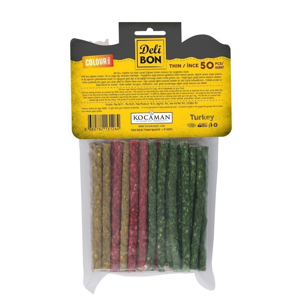 Delibon Munchy Stick Renkli Çubuk Köpek Ödül Maması İnce 50 Adet
