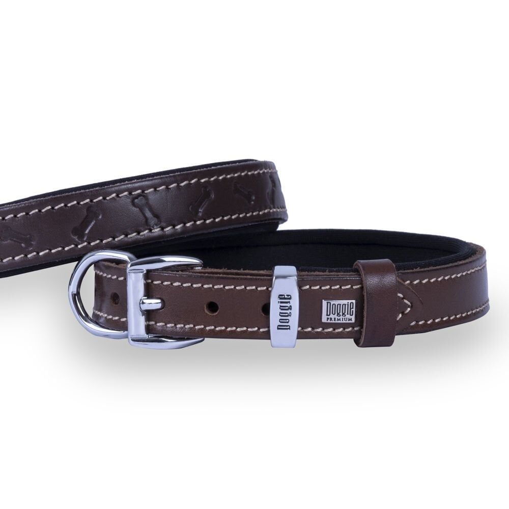 Doggie Kemikli Deri Köpek Boyun Tasması Kahve - 2*30-35 cm