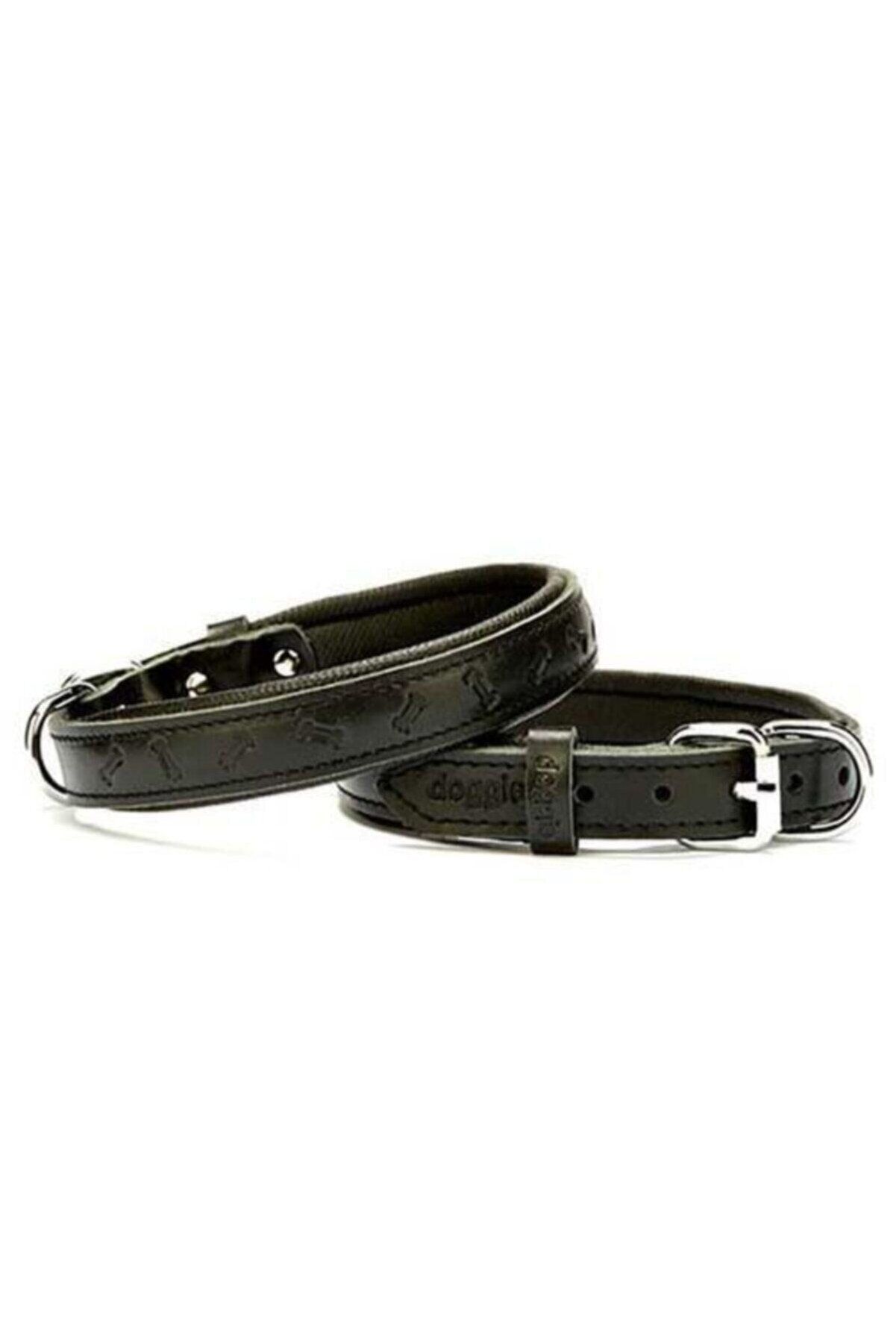 Doggie Kemikli Deri Köpek Boyun Tasması Siyah - 2*30-35 cm