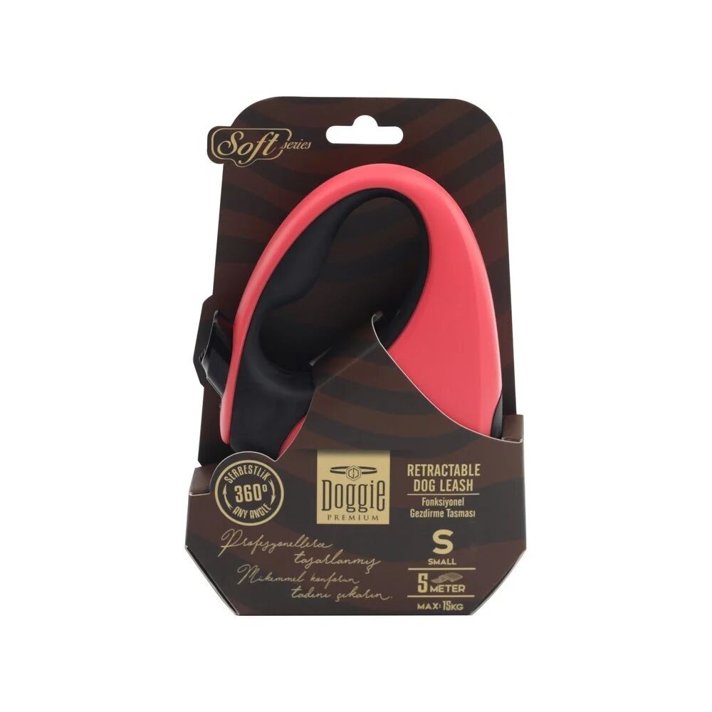 Doggie Soft Otomatik Makaralı Köpek Gezdirme Kayışı Pembe - M 25 kg 5 m