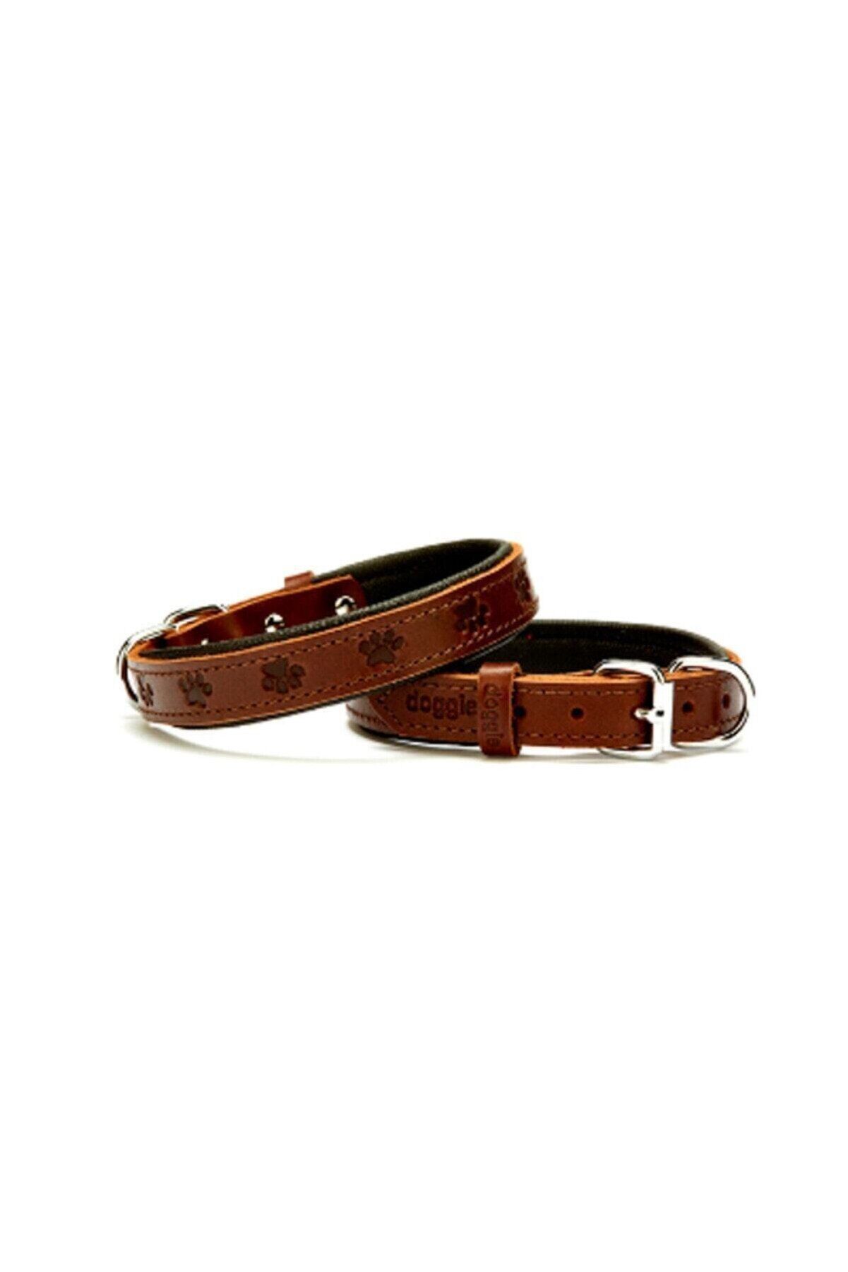 Doggie Patili Deri Köpek Boyun Tasması Kahve - 2.5x37-45 cm