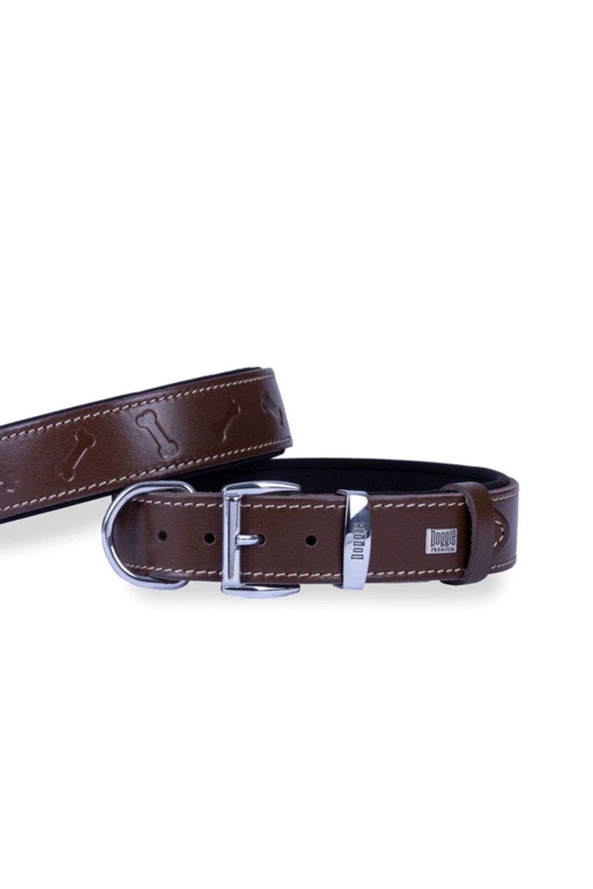 Doggie Patili Deri Köpek Boyun Tasması Kahve - 3.5x52-60 cm