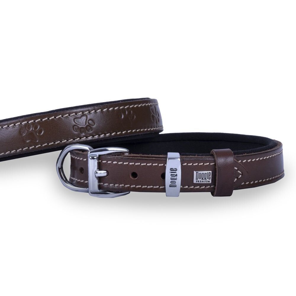 Doggie Patili Deri Köpek Boyun Tasması Kahve - 3x42-50 cm