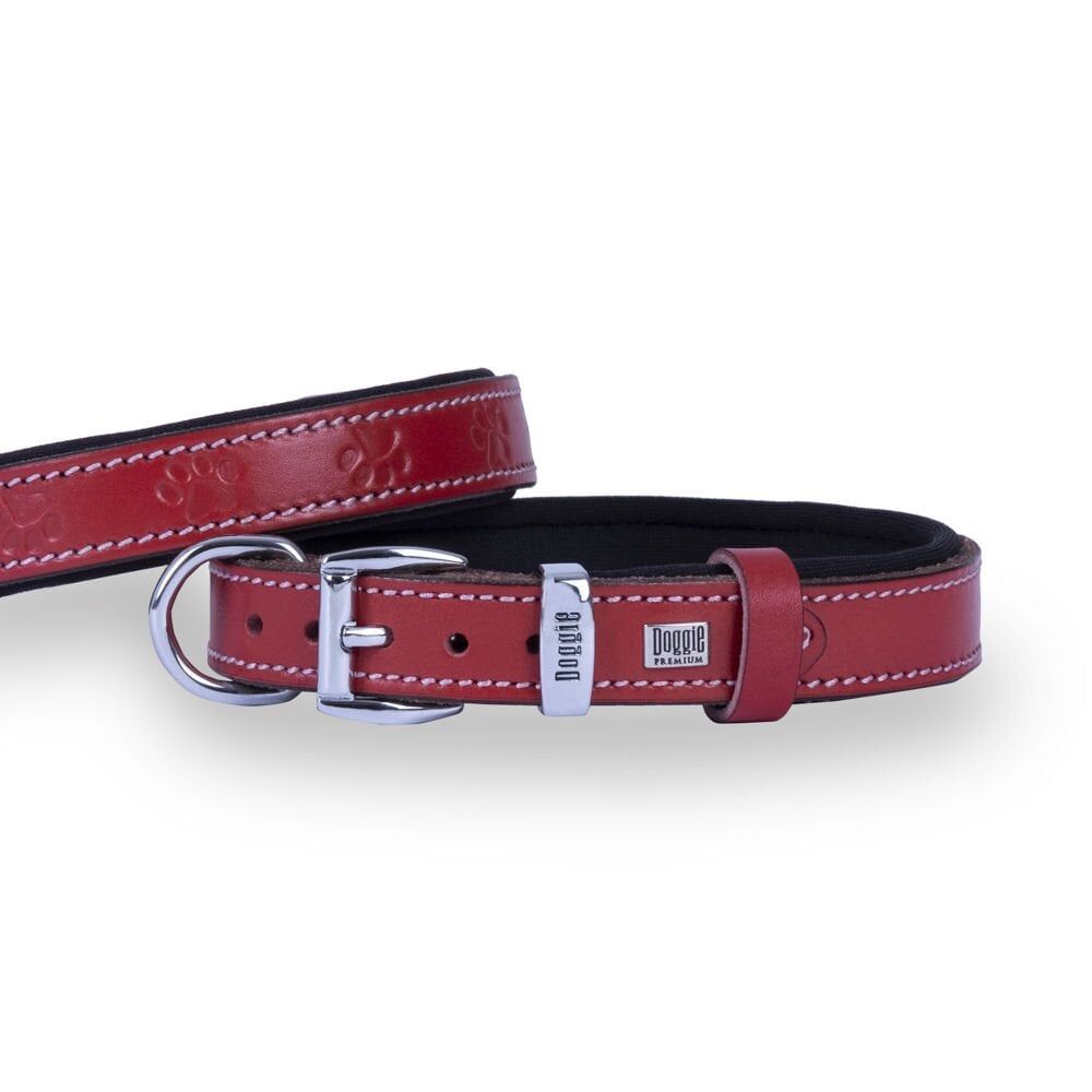 Doggie Patili Deri Köpek Boyun Tasması Kırmızı - 2.5x37-45 cm