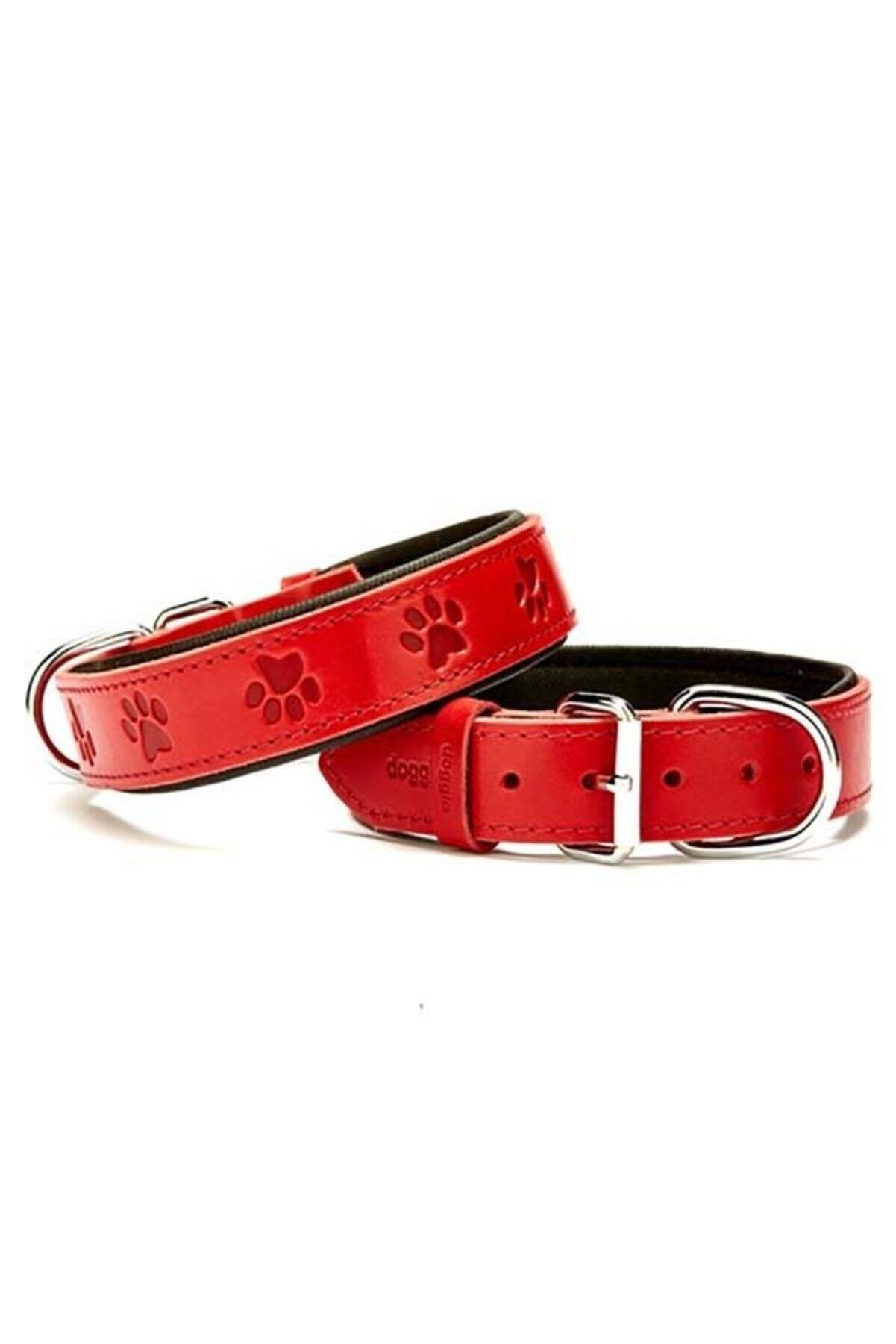 Doggie Patili Deri Köpek Boyun Tasması Kırmızı - 3.5x52-60 cm
