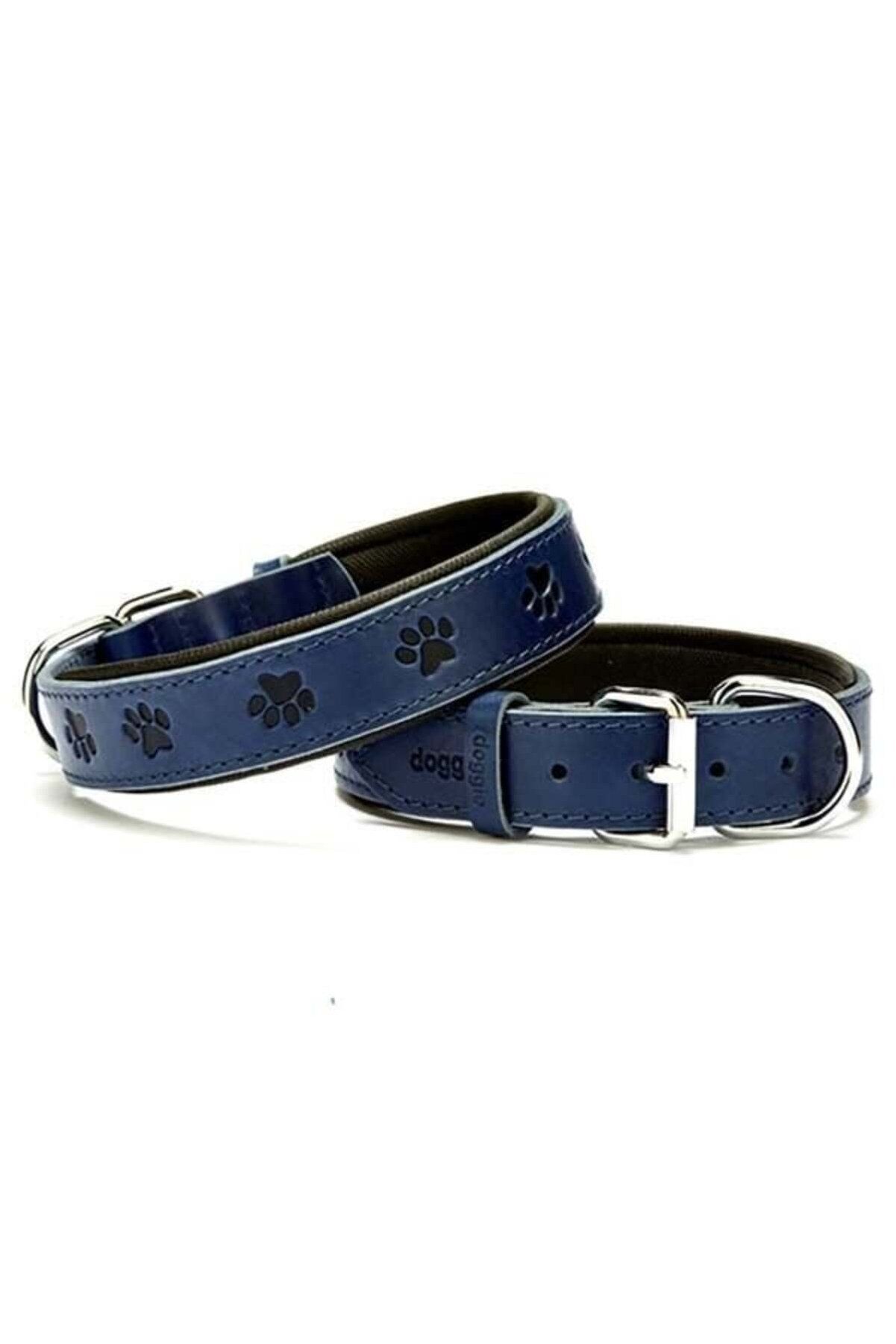 Doggie Patili Deri Köpek Boyun Tasması Mavi - 3x42-50 cm