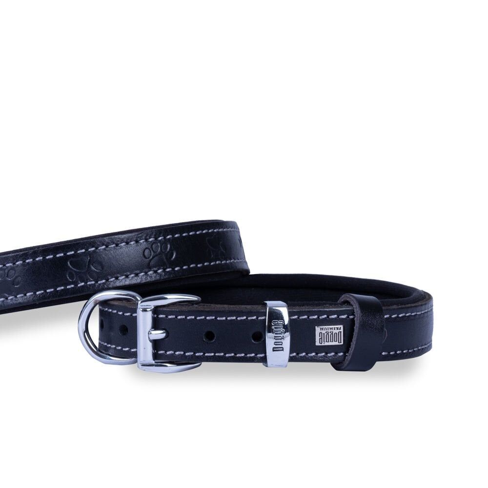 Doggie Patili Deri Köpek Boyun Tasması Siyah - 2x35-40 cm