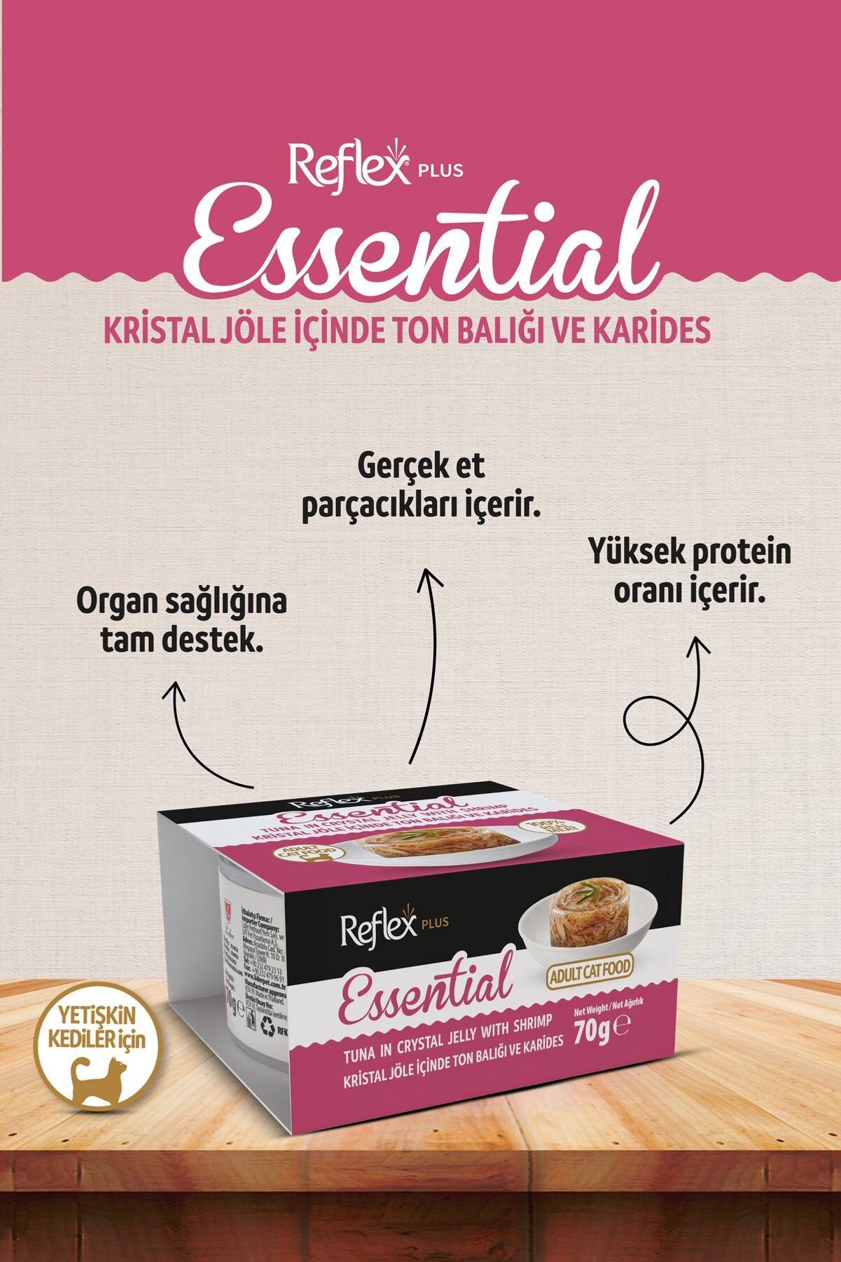 Reflex Plus Essential Yetişkin Kedi Konservesi 70 g Ton Balığı ve Karides - Jöle İçinde