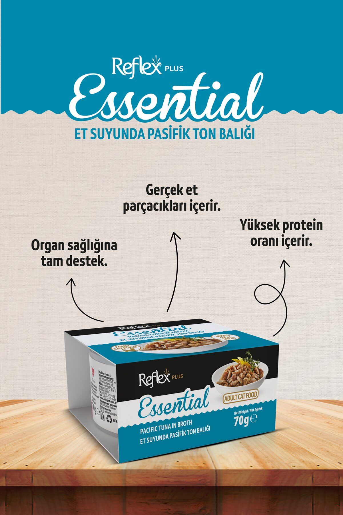 Reflex Plus Essential Yetişkin Kedi Konservesi 70 g Pasifik Ton Balığı - Et Suyunda