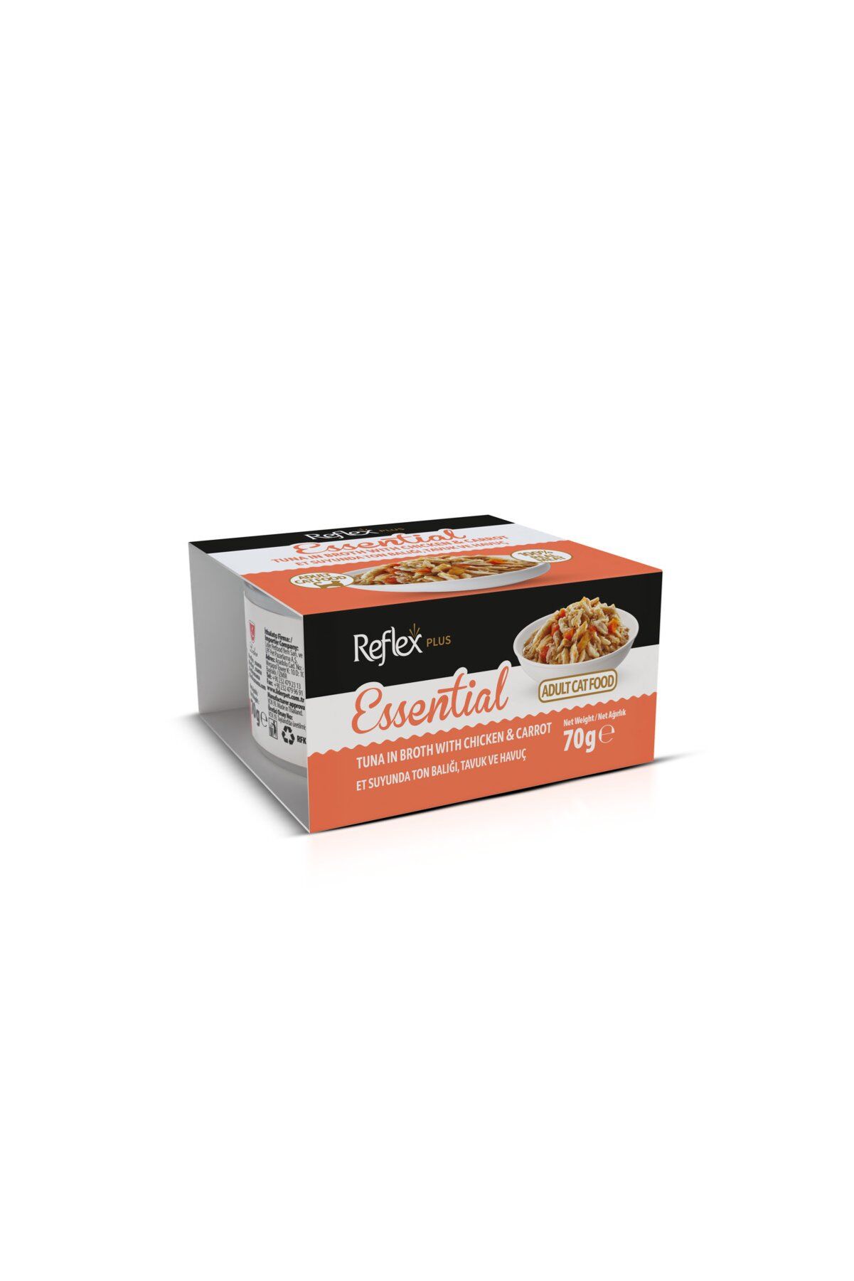 Reflex Plus Essential Yetişkin Kedi Konservesi 70 g Ton, Tavuk ve Havuç - Et Suyunda
