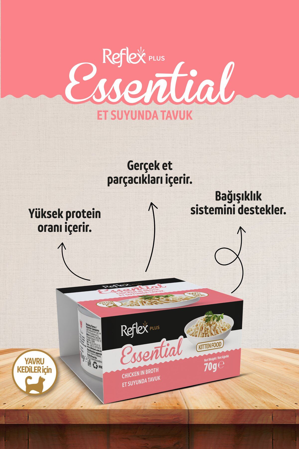 Reflex Plus Essential Et Suyunda Yavru Kedi Konservesi 70 g Tavuklu