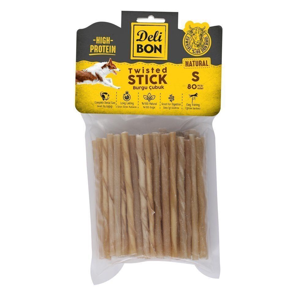 Delibon Twisted Stick Burgu Çubuk Köpek Ödül Maması İnce 80 Adet Naturel