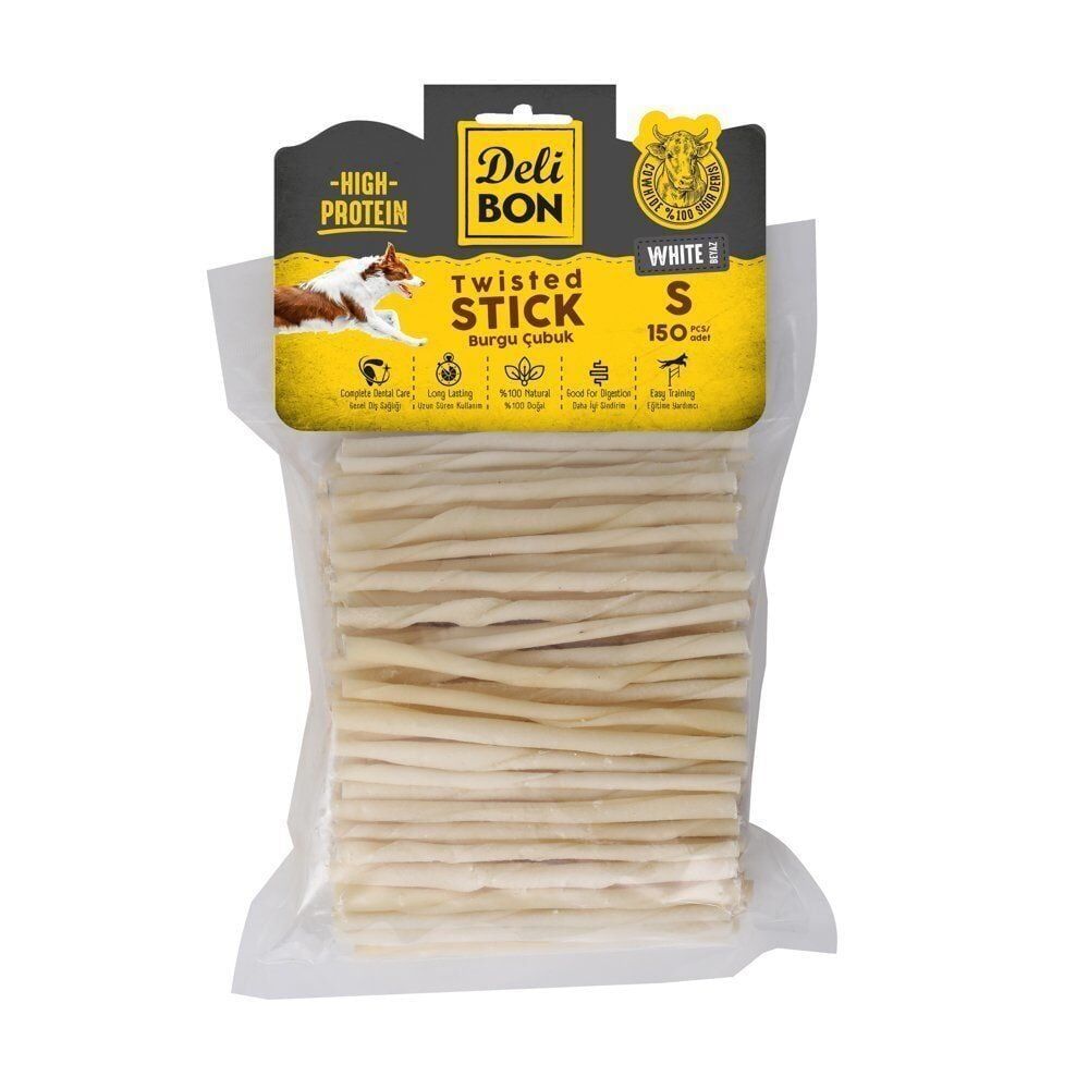 Delibon Twisted Stick Burgu Çubuk Köpek Ödül Maması İnce 150 Adet Beyaz
