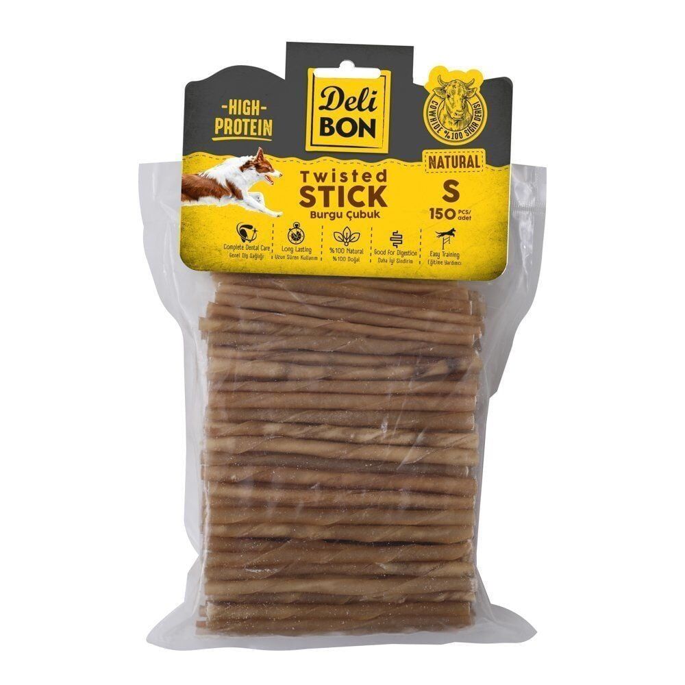Delibon Twisted Stick Burgu Çubuk Köpek Ödül Maması İnce 150 Adet Naturel