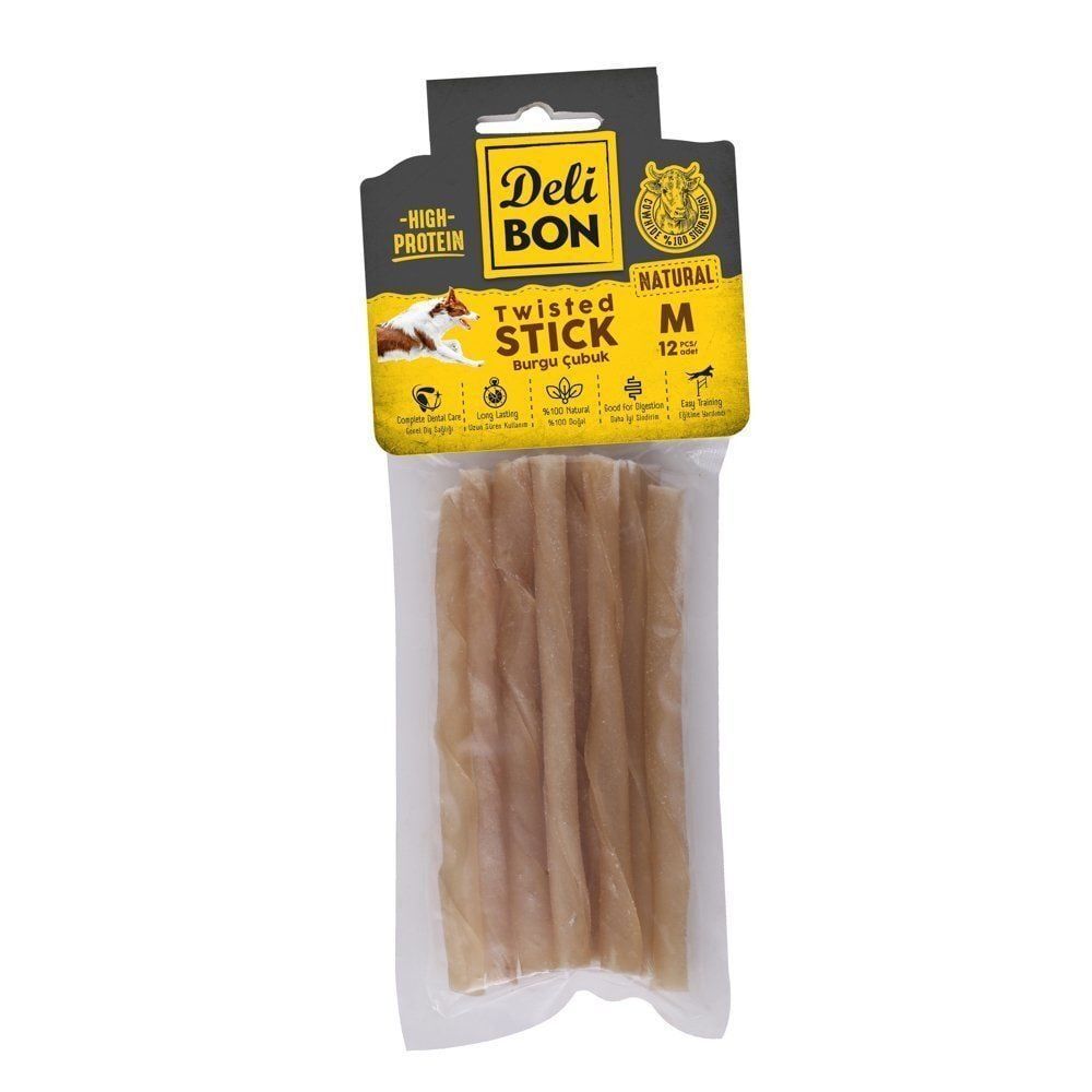 Delibon Twisted Stick Burgu Çubuk Köpek Ödül Maması Kalın 12 Adet Naturel