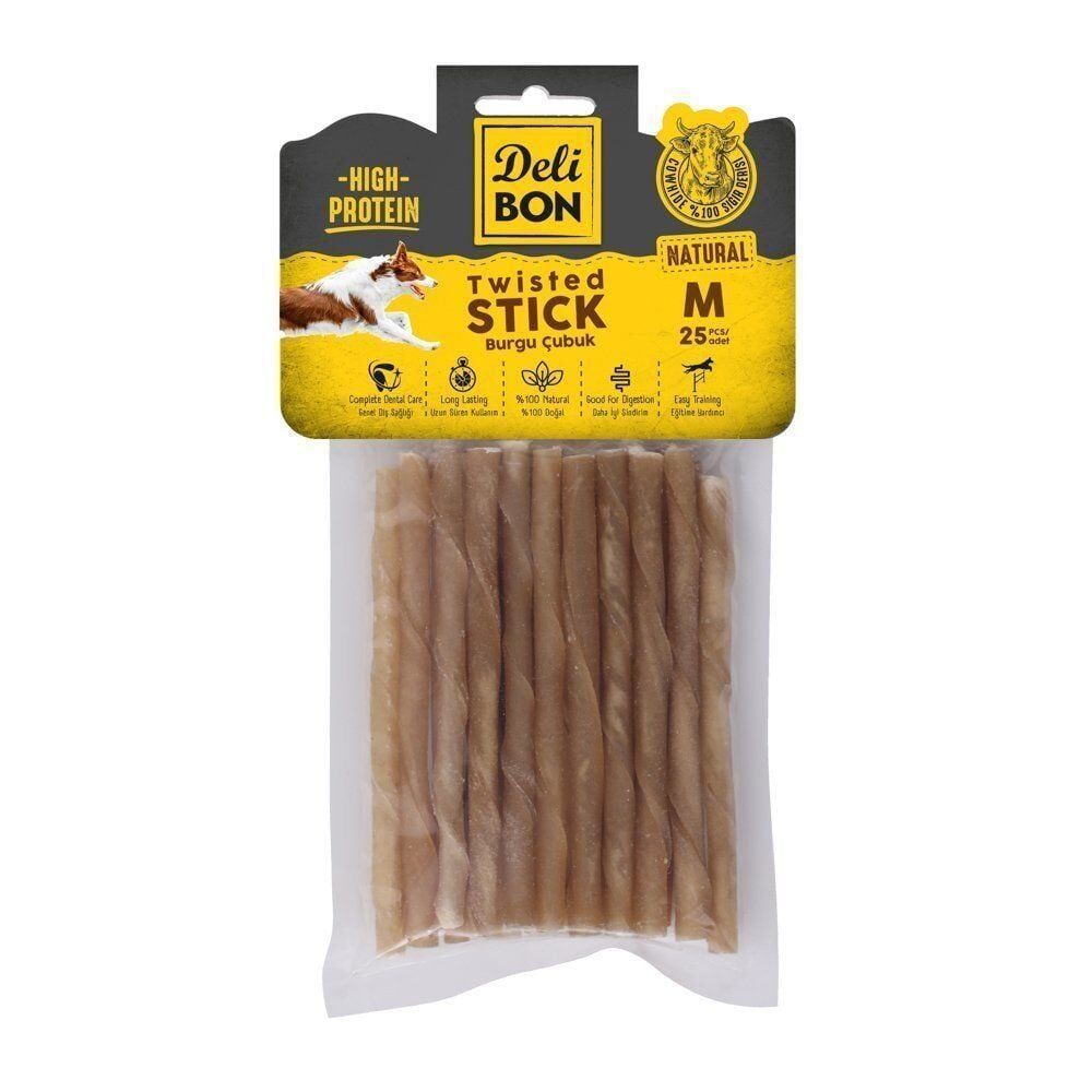 Delibon Twisted Stick Burgu Çubuk Köpek Ödül Maması Kalın 25 Adet Naturel