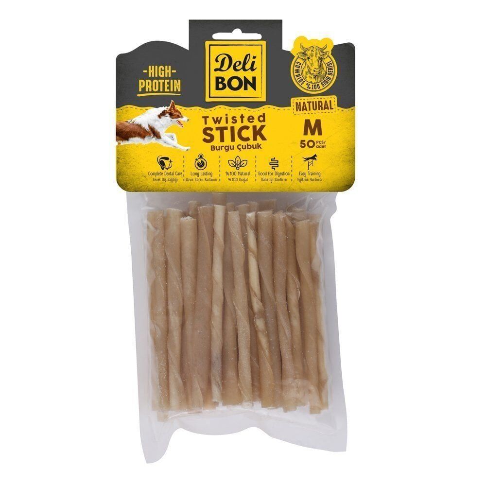 Delibon Twisted Stick Burgu Çubuk Köpek Ödül Maması Kalın 50 Adet Naturel
