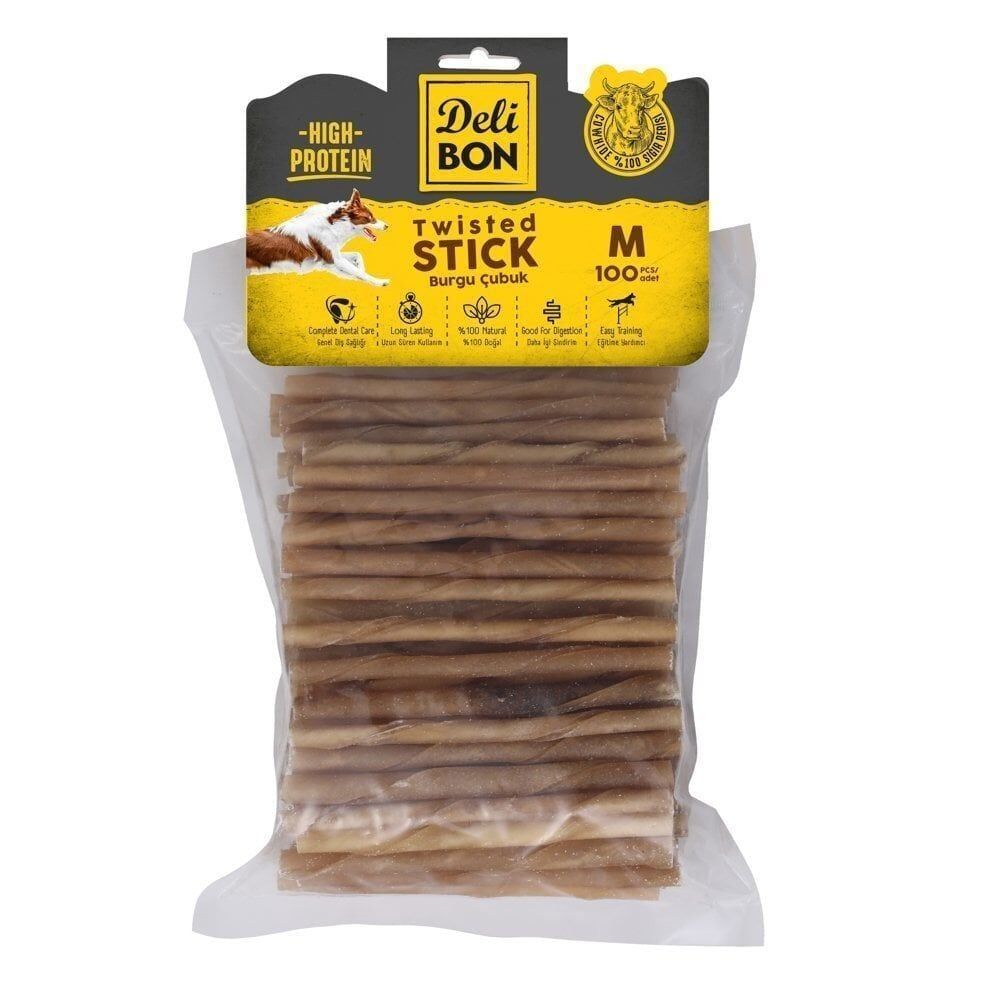 Delibon Twisted Stick Burgu Çubuk Köpek Ödül Maması Kalın 100 Adet Naturel