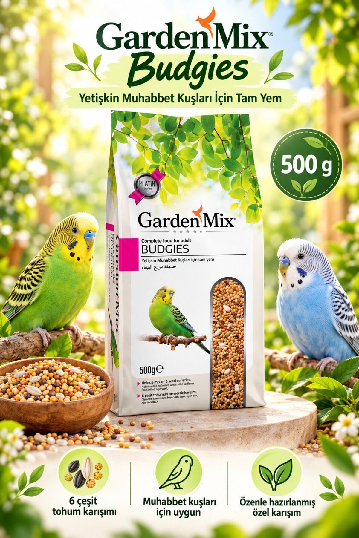 Garden Mix Platin Muhabbet Kuşu Yemi Klasik 500 g
