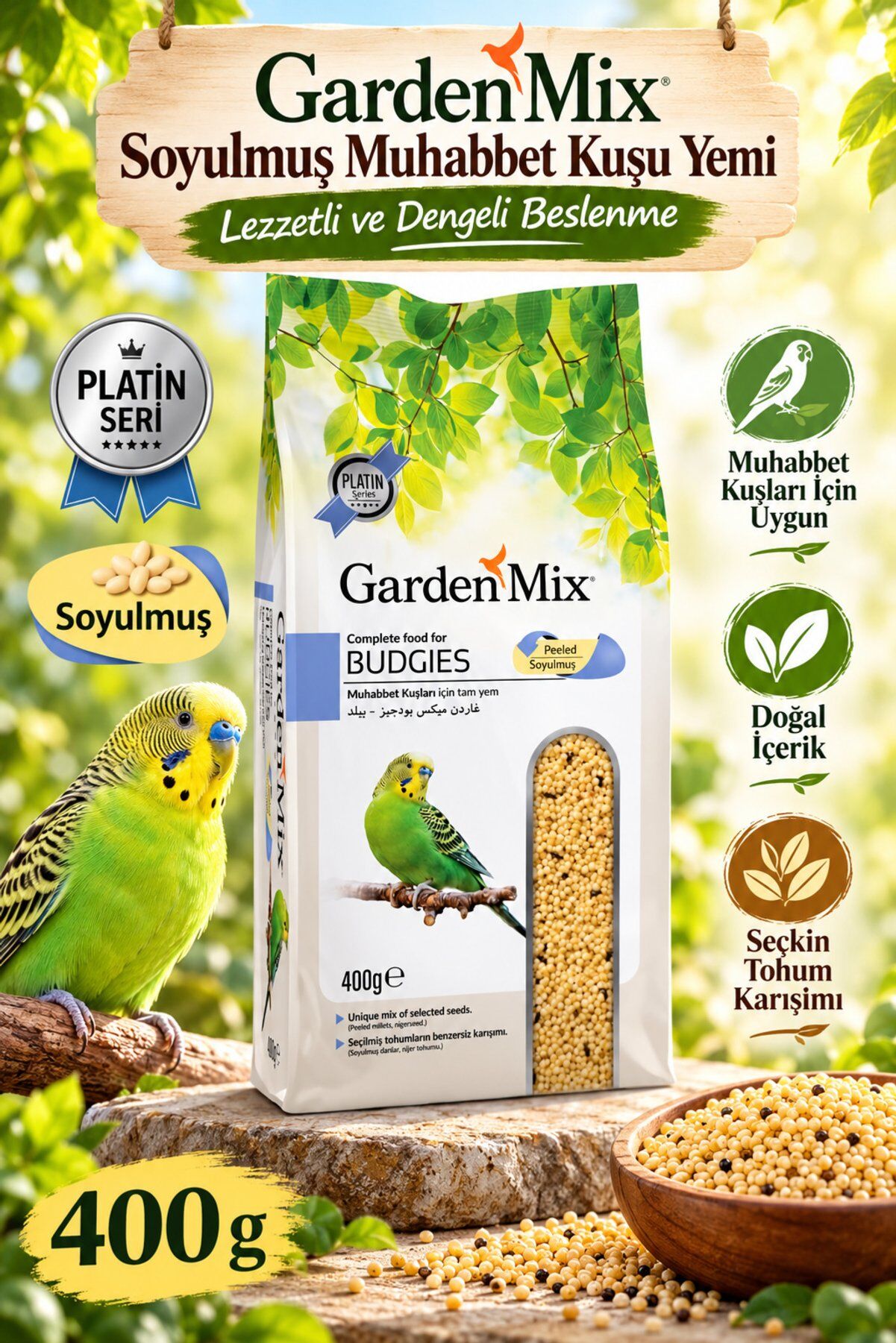 Garden Mix Platin Muhabbet Kuşu Yemi Soyulmuş 400 g
