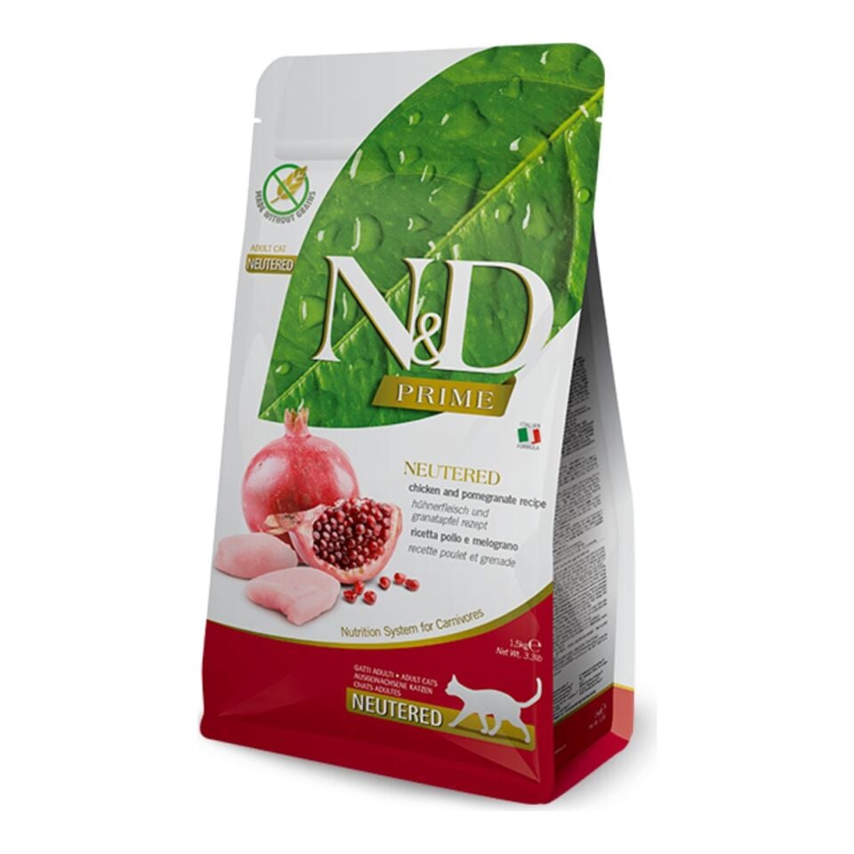 N&D Prime Tavuk ve Narlı Kısırlaştırılmış Kedi Maması 5 kg ambalajı