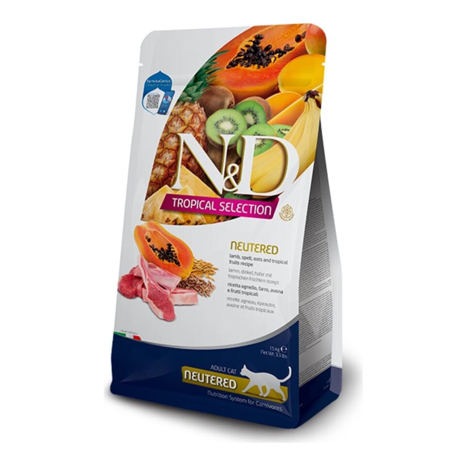 N&D Tropical Selection Kuzulu Kısırlaştırılmış Kedi Maması 5 kg (4+1) ambalajı