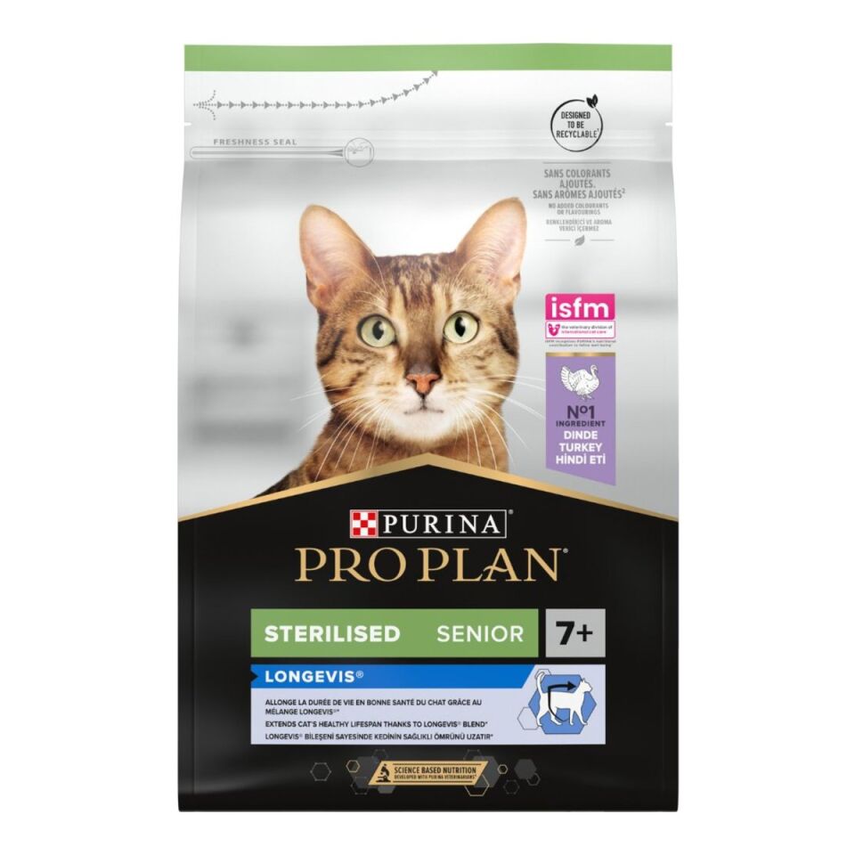 Pro Plan Sterilised 7+ Longevis Hindili Yaşlı Kedi Maması 3 kg ambalajı
