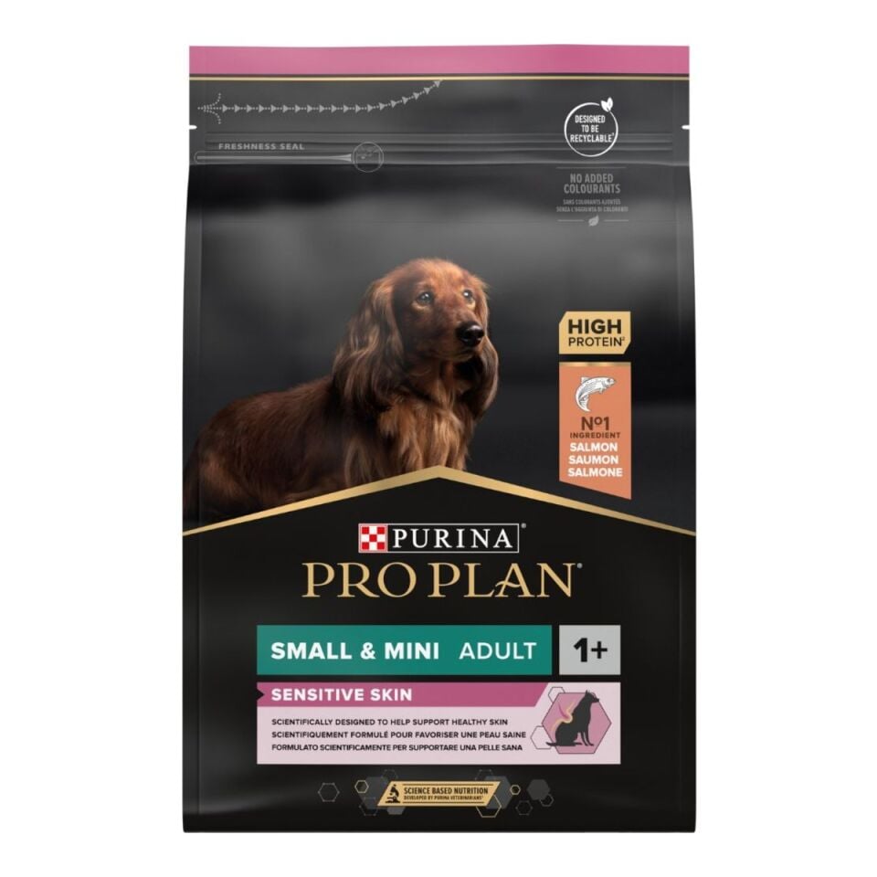 Pro Plan Small & Mini Sensitive Skin Somonlu Yetişkin Köpek Maması 3 kg ambalajı