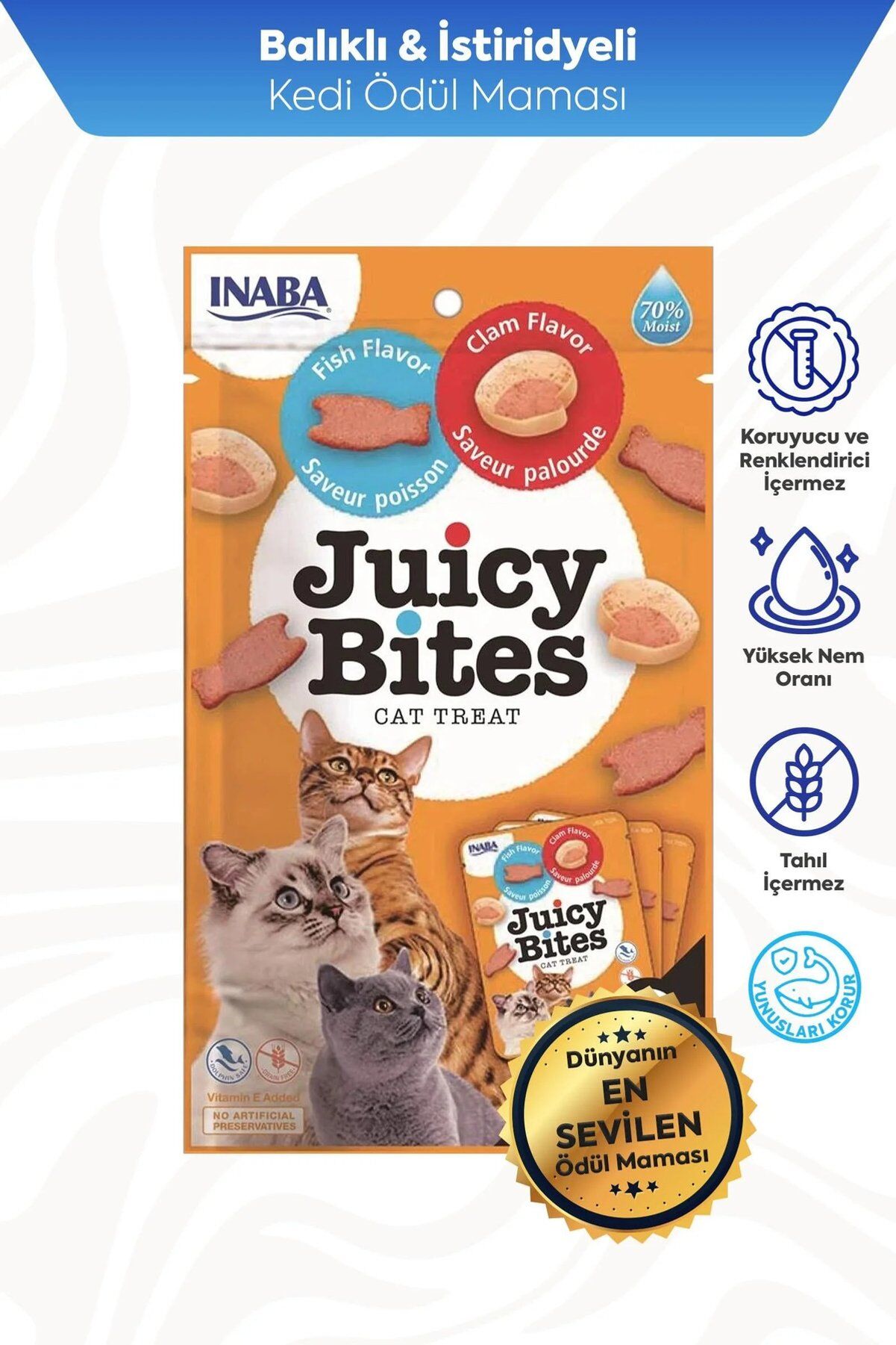 Inaba Juicy Bites Yumuşak Kedi Ödül Maması 3 x 11,3 g Balık & Midye