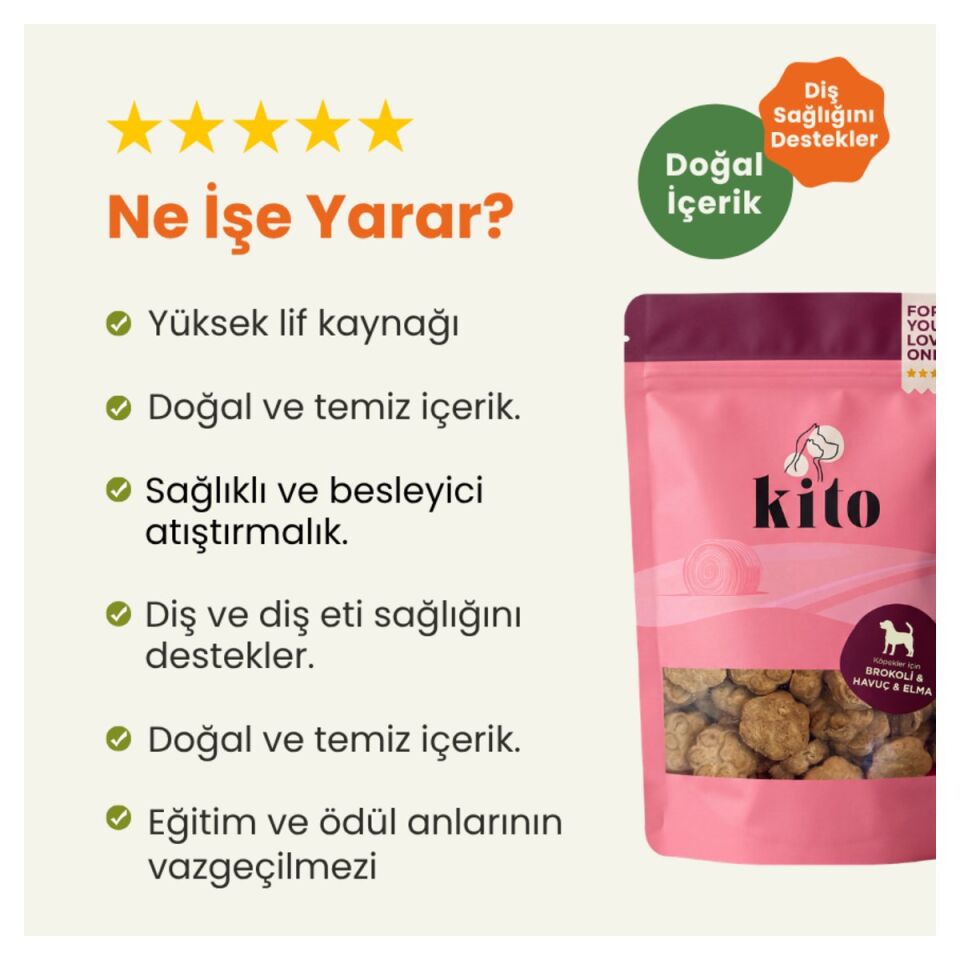 Kito Cookie Sebze ve Meyveli Köpek Ödül Kurabiyesi 150 g Brokoli & Havuç & Elma ürün detay görseli 2