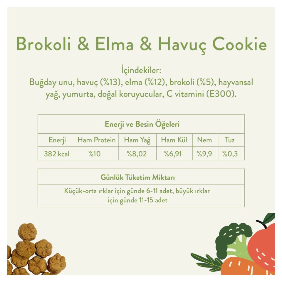 Kito Cookie Sebze ve Meyveli Köpek Ödül Kurabiyesi 150 g Brokoli & Havuç & Elma ürün detay görseli 3