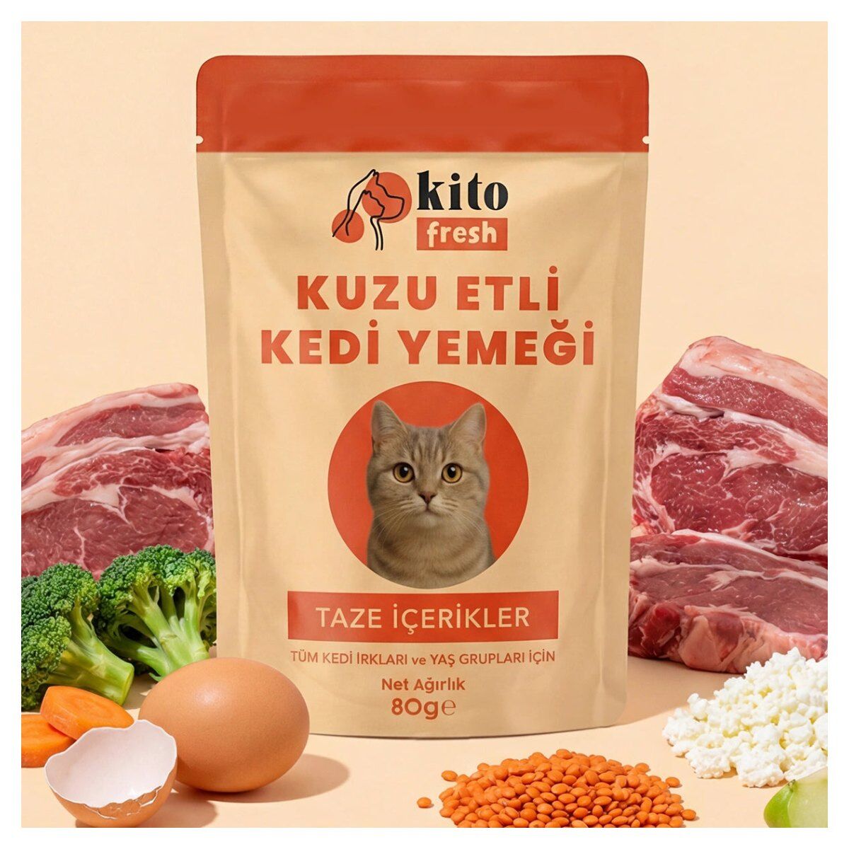 Kito Fresh Taze İçerikli Yaş Kedi Yemeği 80 g Kuzu Etli ürün görseli