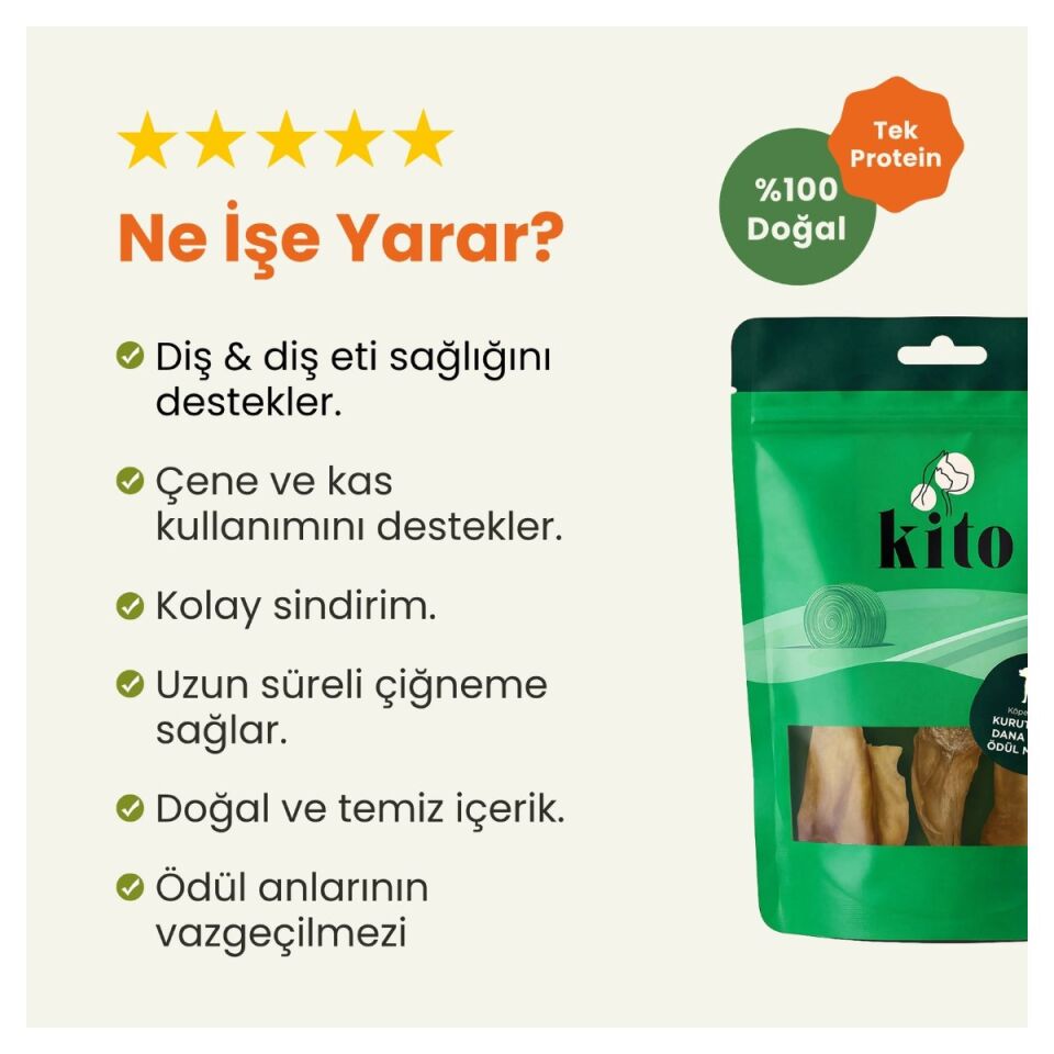 Kito Kurutulmuş Doğal Çiğnemelik Köpek Ödül Maması 100 g Dana Kulak ürün detay görseli 2