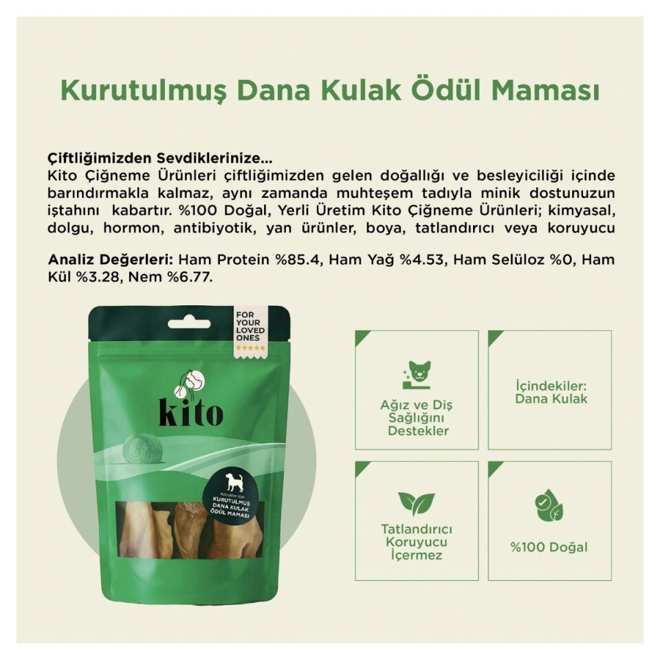 Kito Kurutulmuş Doğal Çiğnemelik Köpek Ödül Maması 100 g Dana Kulak ürün detay görseli 3