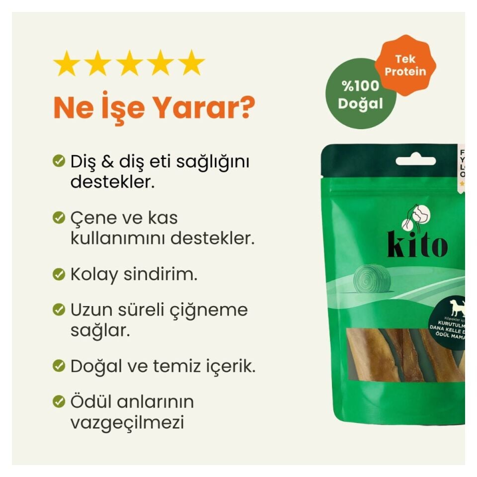 Kito Kurutulmuş Doğal Çiğnemelik Köpek Ödül Maması 100 g Dana Kelle Derisi ürün detay görseli 2