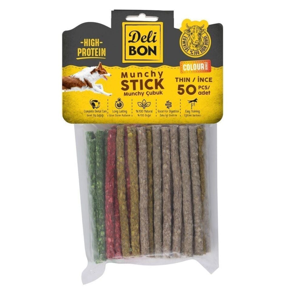 Delibon Munchy Stick Renkli Çubuk Köpek Ödül Maması İnce 50 Adet
