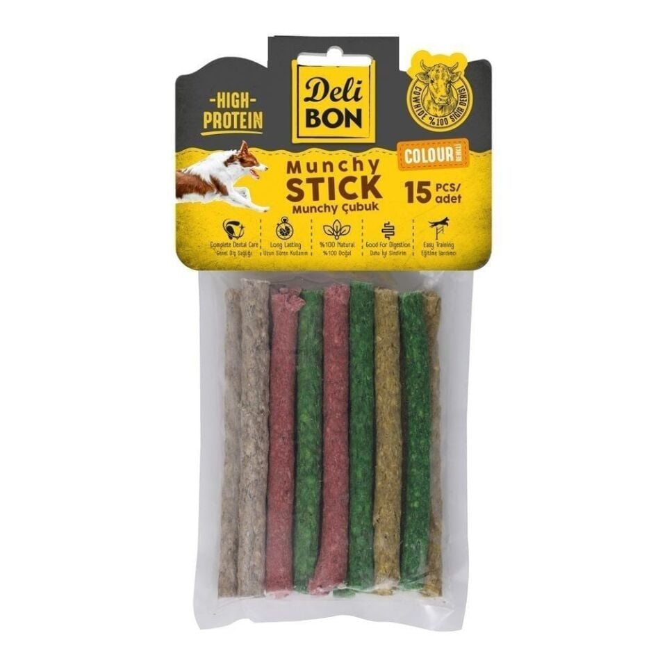 Delibon Munchy Stick Renkli Çubuk Köpek Ödül Maması Kalın 15 Adet
