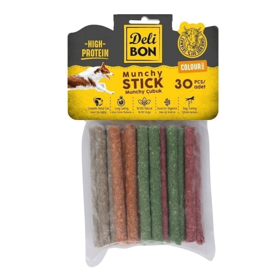 Delibon Munchy Stick Renkli Çubuk Köpek Ödül Maması Kalın 30 Adet