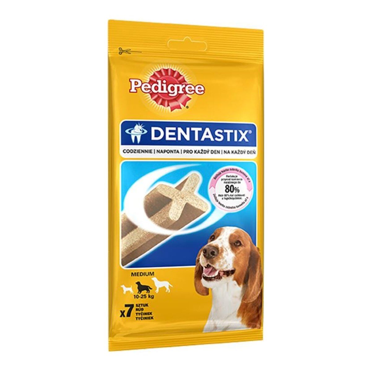 Pedigree Dentastix Günlük Ağız Bakımı Köpek Ödül Maması 7'li Orta Irk (10-25 kg) ambalajı