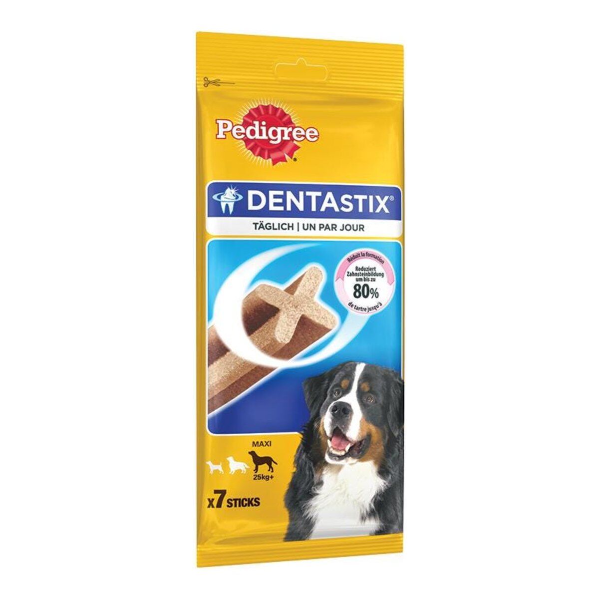 Pedigree Dentastix Günlük Ağız Bakımı Köpek Ödül Maması 7'li Büyük Irk (25 kg+) ambalajı