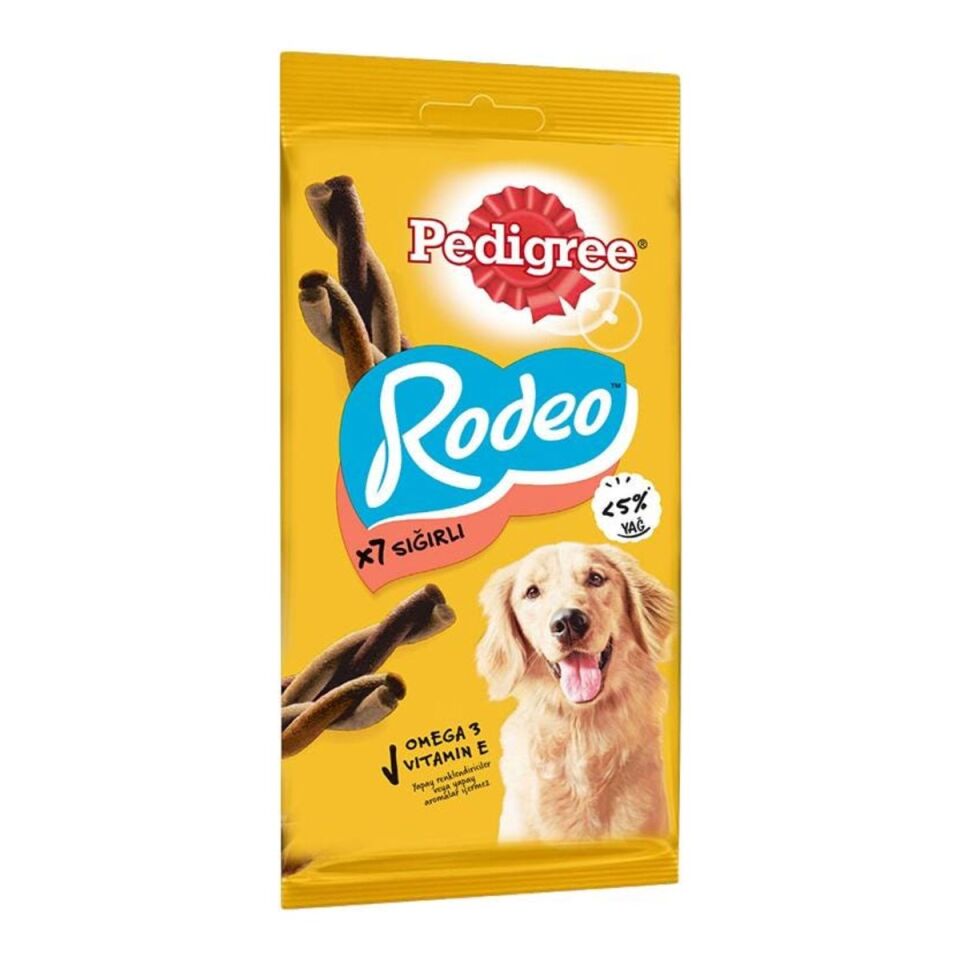 Pedigree Rodeo Sığır Etli Köpek Ödül Çubuğu 7'li (123 g) ambalajı