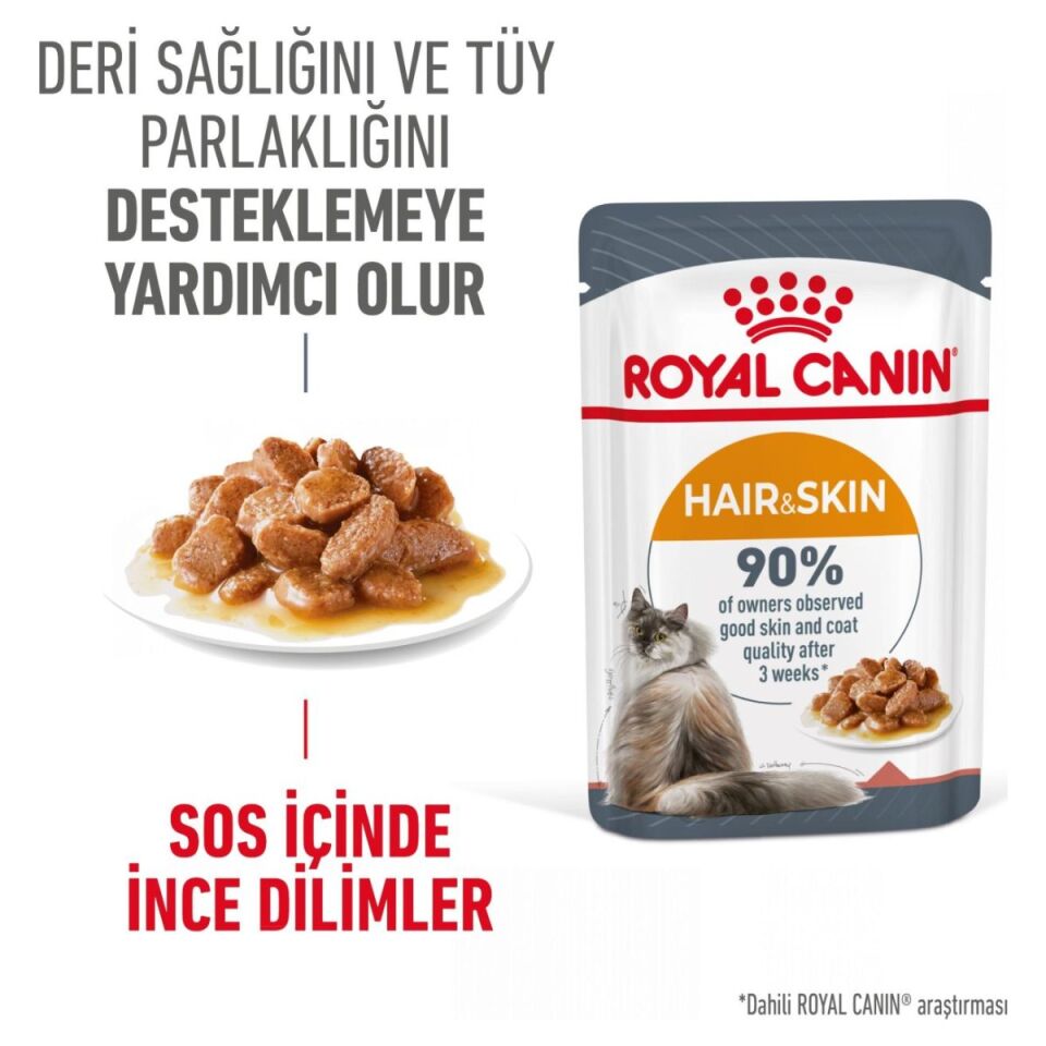 Royal Canin Hair & Skin Care Yetişkin Kedi Yaş Maması 85 g Sos İçinde öne çıkan özellikleri