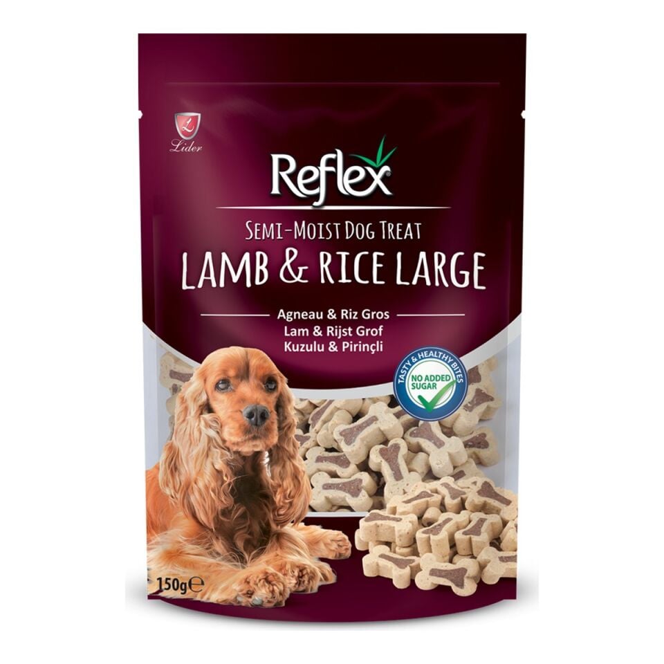 Reflex Semi-Moist Kuzulu ve Pirinçli Yarı Yumuşak Köpek Ödül Maması 150 g ambalajı