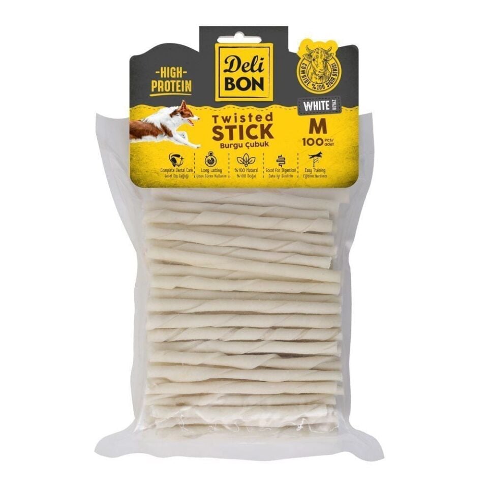 Delibon Twisted Stick Burgu Çubuk Köpek Ödül Maması Kalın 100 Adet