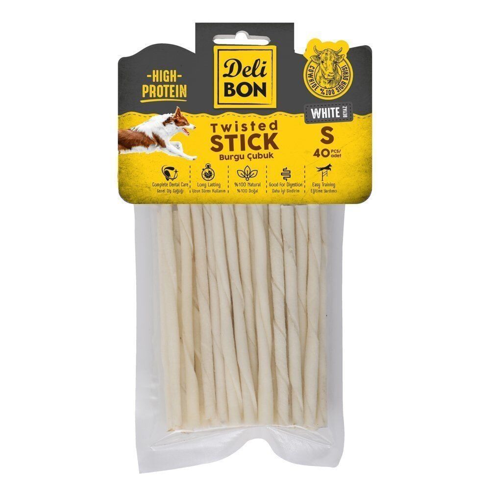 Delibon Twisted Stick Burgu Çubuk Köpek Ödül Maması İnce 40 Adet Beyaz