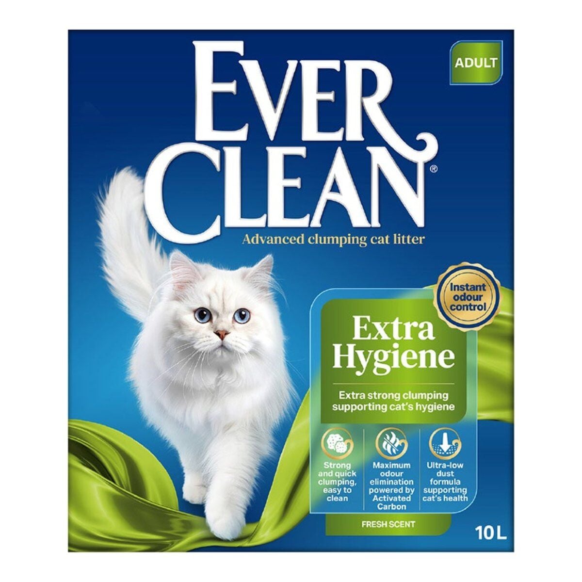 Ever Clean Extra Hygiene Topaklanan Kedi Kumu 10 L Taze Koku ambalajı