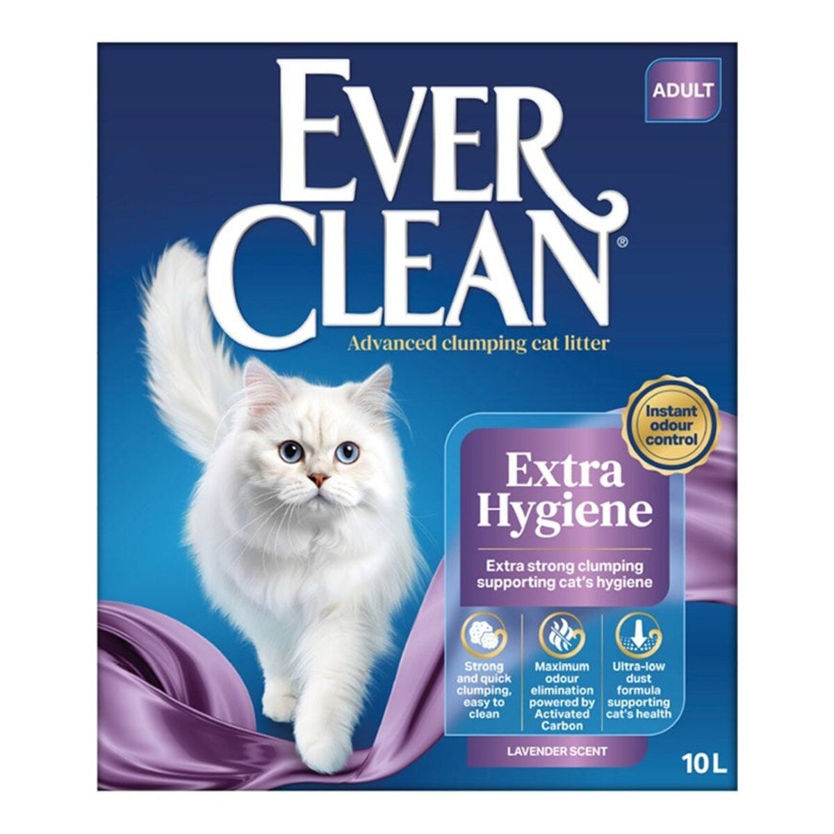 Ever Clean Extra Hygiene Topaklanan Kedi Kumu 10 L Lavanta ambalajı
