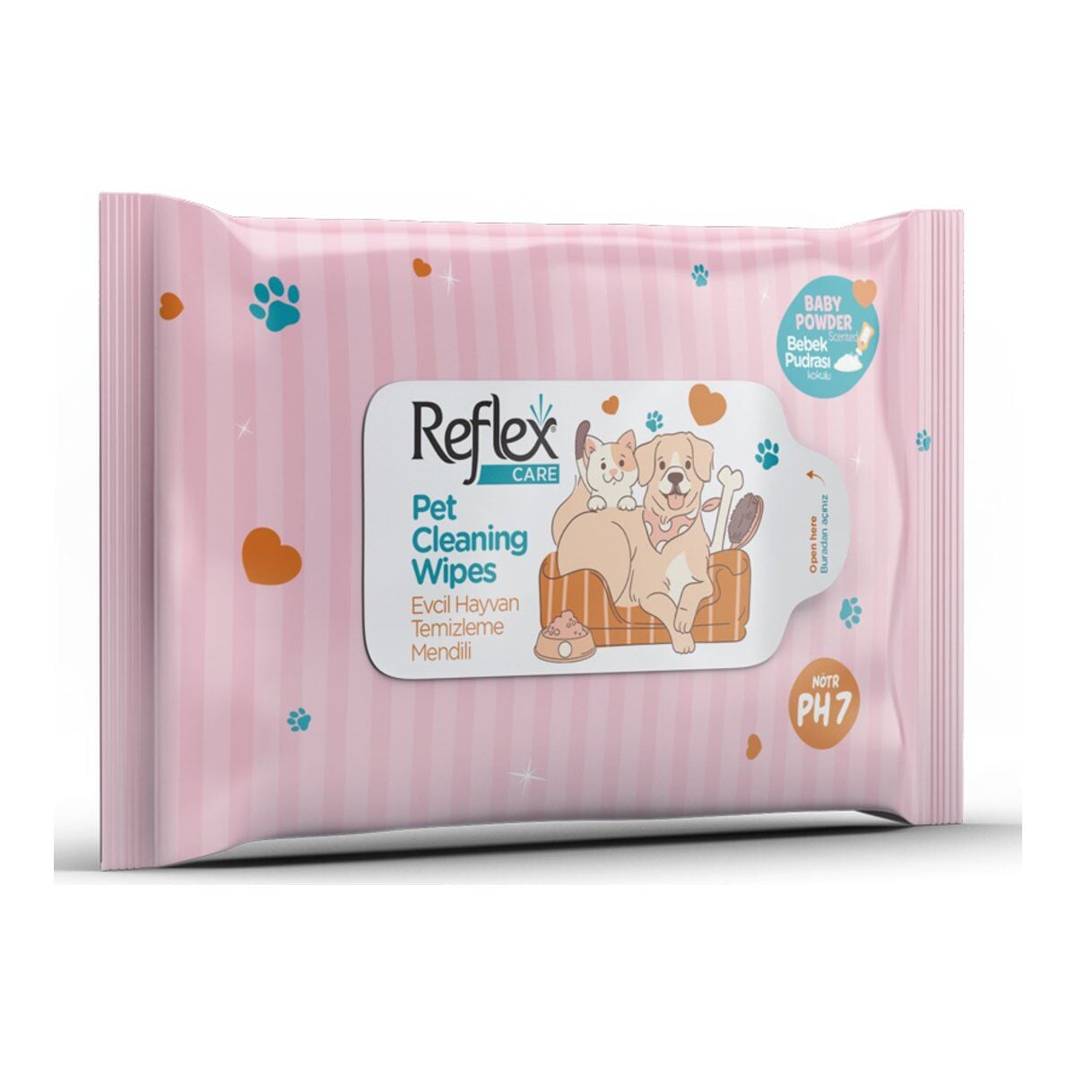 Reflex Care Evcil Hayvanlar İçin Çok Amaçlı Hijyenik Temizleme Mendili ambalajı